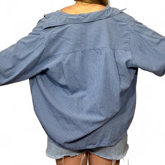 Vintage Faded Glory Blue Button Up Shirt Women’s Cotton Checked Shirt Coverup - Picture 3 of 6